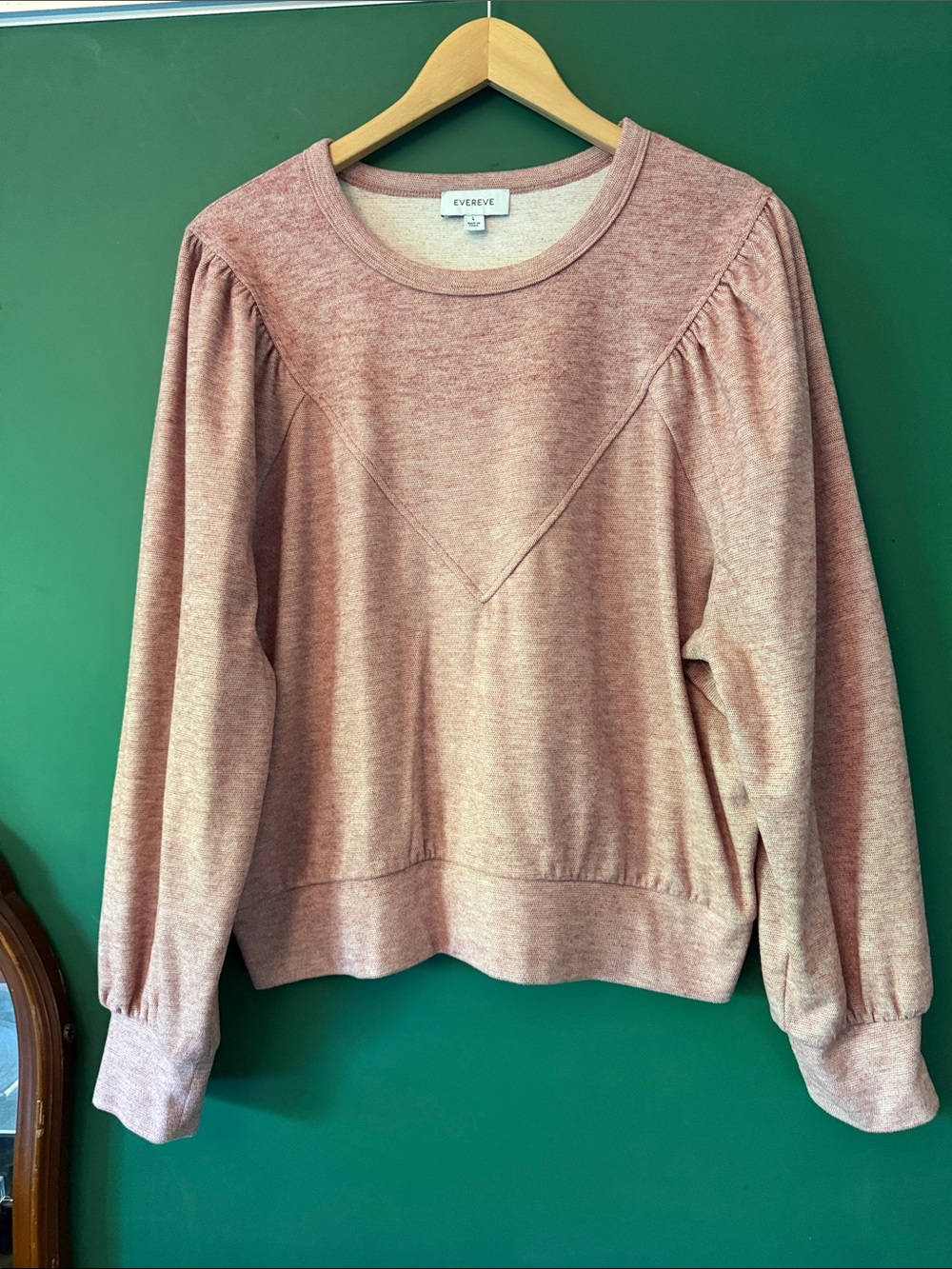 Evereve Kylar Brick Puff Sleeve Crewneck Womens L Sweatshirt Boho Chic Fall